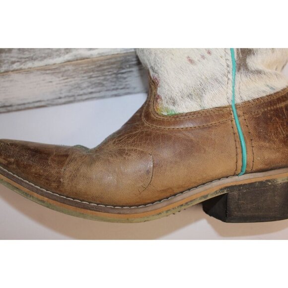 Dan Post Youth Size 6D Brown Leather and Fur Unisex Buckaroo Cowboy Boots - Picture 4 of 12